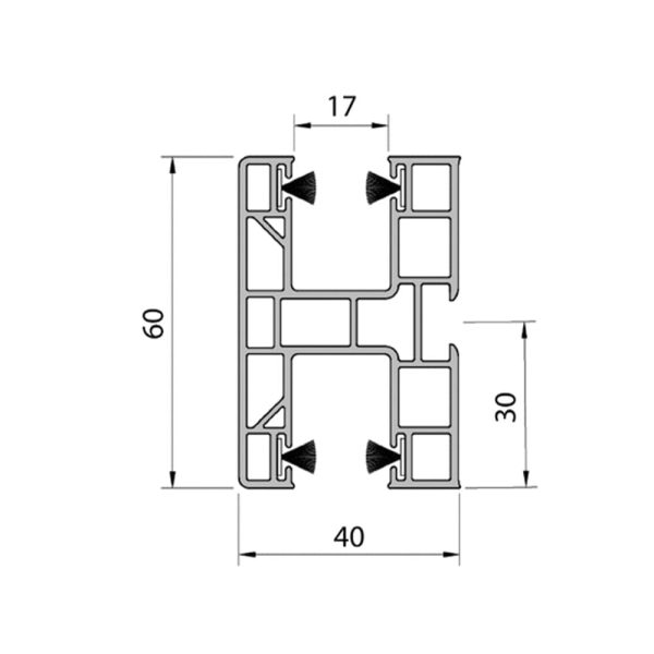Aluprof PVC-Maxi Doppelführungsschiene PPD-P60/17