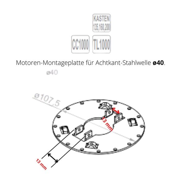 Portos Motoren Montageplatte für Achtkant-Stahlwelle Ø40 - Fenstergigant