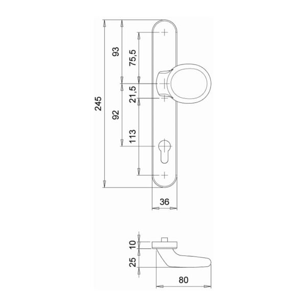 Dieckmann Tür Dieckmann Alu-Rahmen-1/2-Garnitur außen mit Griff K2R Kronos 92 PZ K2R/135 F01 Silber